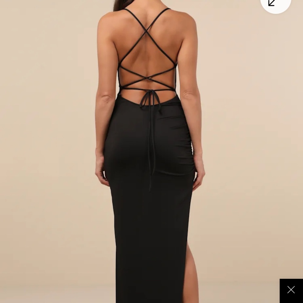 Lulus Stunning Perception Black Slinky Lace-up Maxi Dress - Size XL - Picture 3 of 3